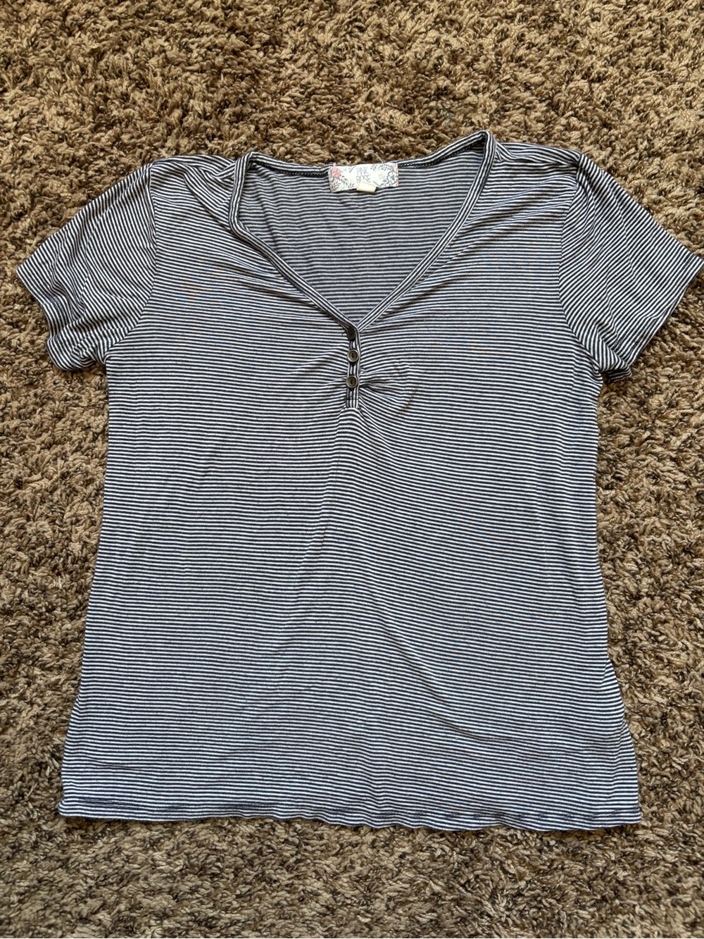 Pink Rose Black & White Striped V-Neck Short Sleeve Tee